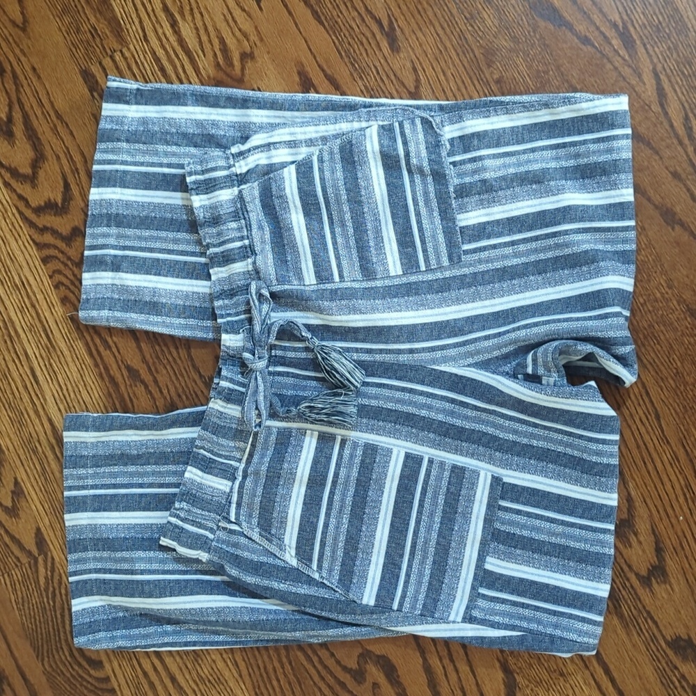 Beau/Dawson Linen Blend Comfy Casual Striped Blue and White Capri Pants Sz S - Picture 4 of 8